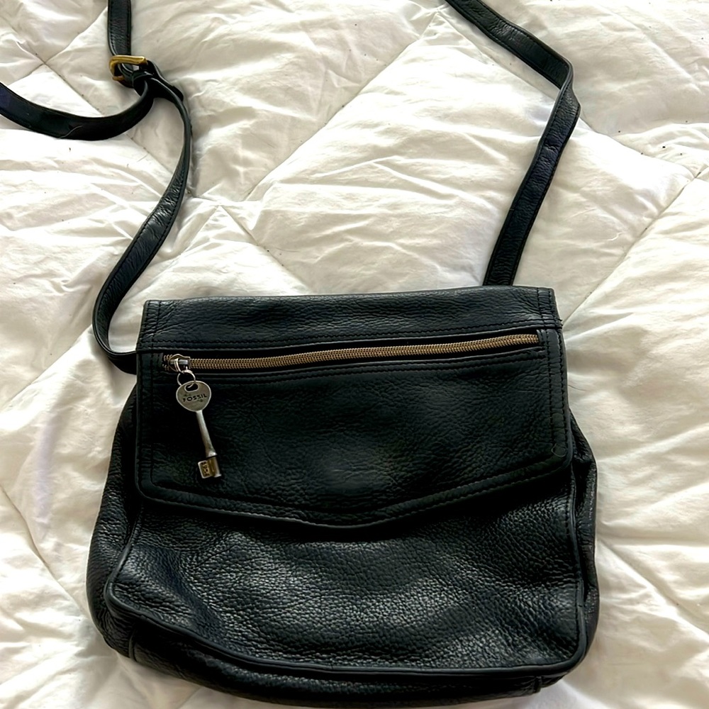 Fossil Vtg 1954 Crossbody Black Genuine Leather Bag/ Purse